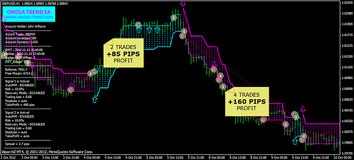 Omega Trend EA - typical trading session